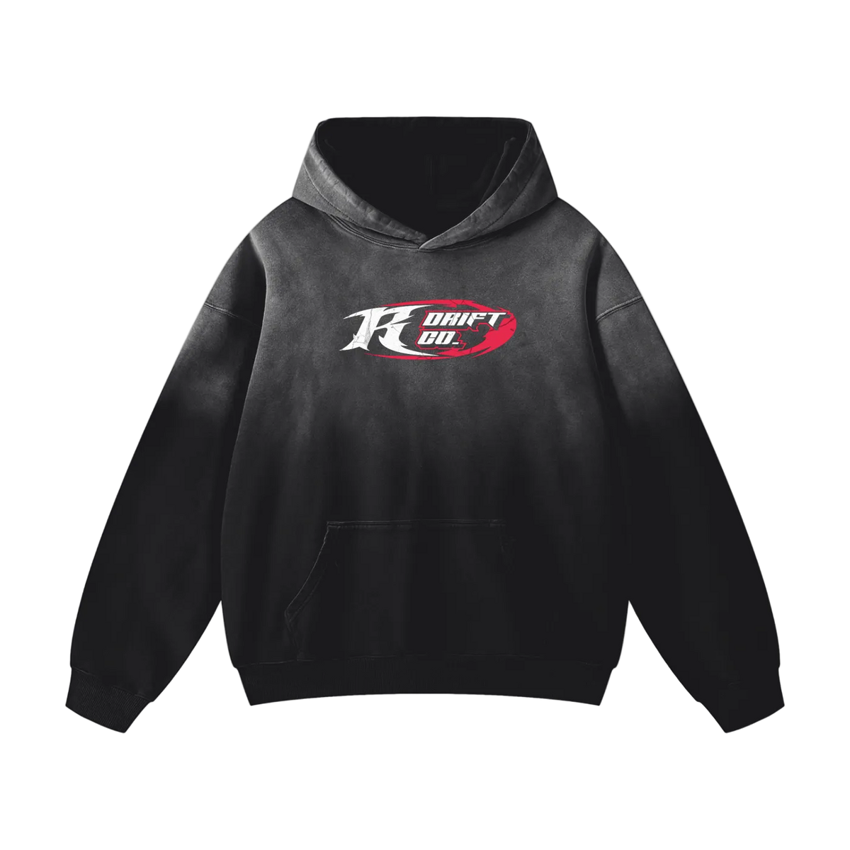 Black hoodie with a logo on the chest against a white background