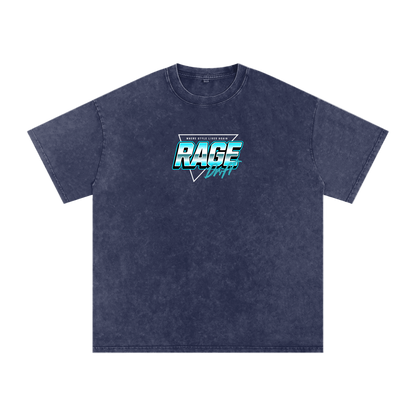Navy blue t-shirt with 'RAGE' logo on a white background
