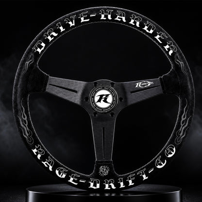 Drive Harder Drift Wheel — 350mm Suede Steering Wheel | Rage Drift Co