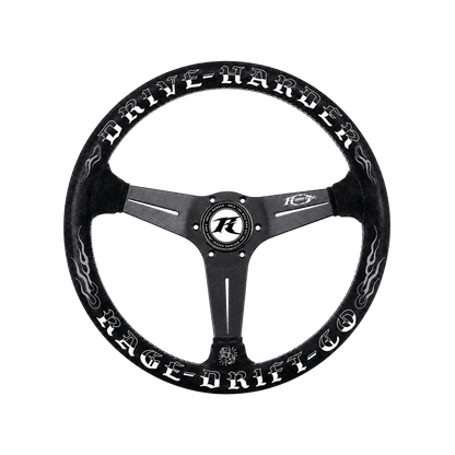 Drive Harder Drift Wheel — 350mm Suede Steering Wheel | Rage Drift Co