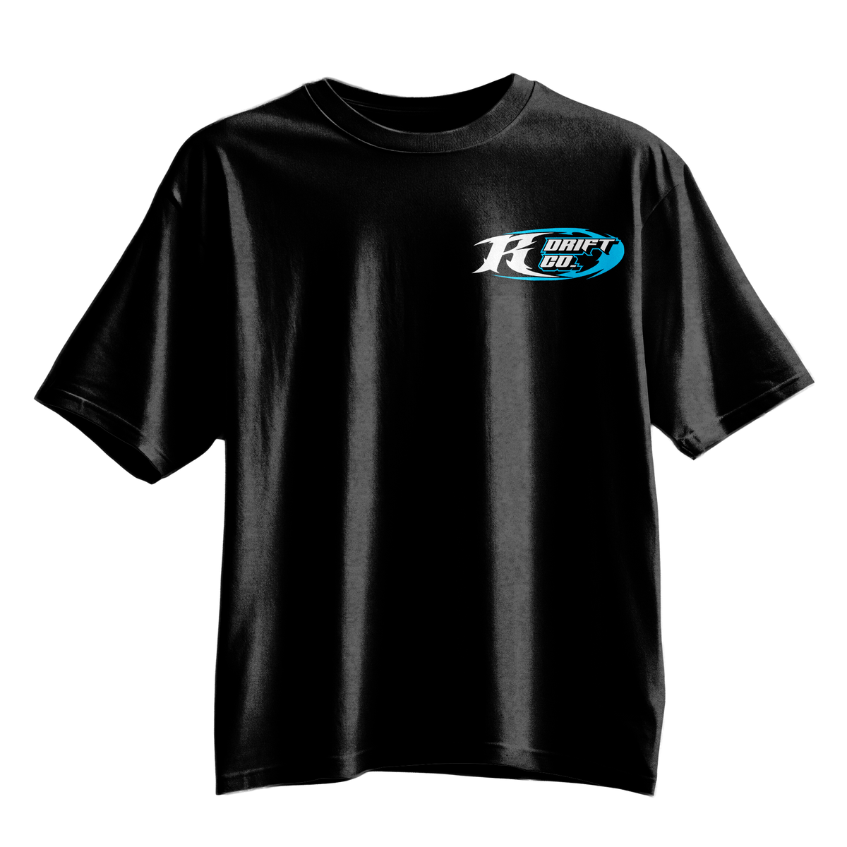 A black short-sleeve crewneck t-shirt featuring a 'Ready 2 Go.' logo printed on the left chest in blue, white, and black, displayed against a solid white background.
