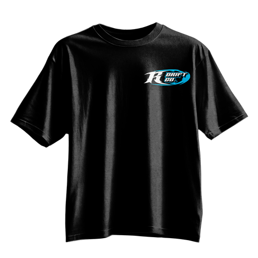 A black short-sleeve crewneck t-shirt featuring a 'Ready 2 Go.' logo printed on the left chest in blue, white, and black, displayed against a solid white background.