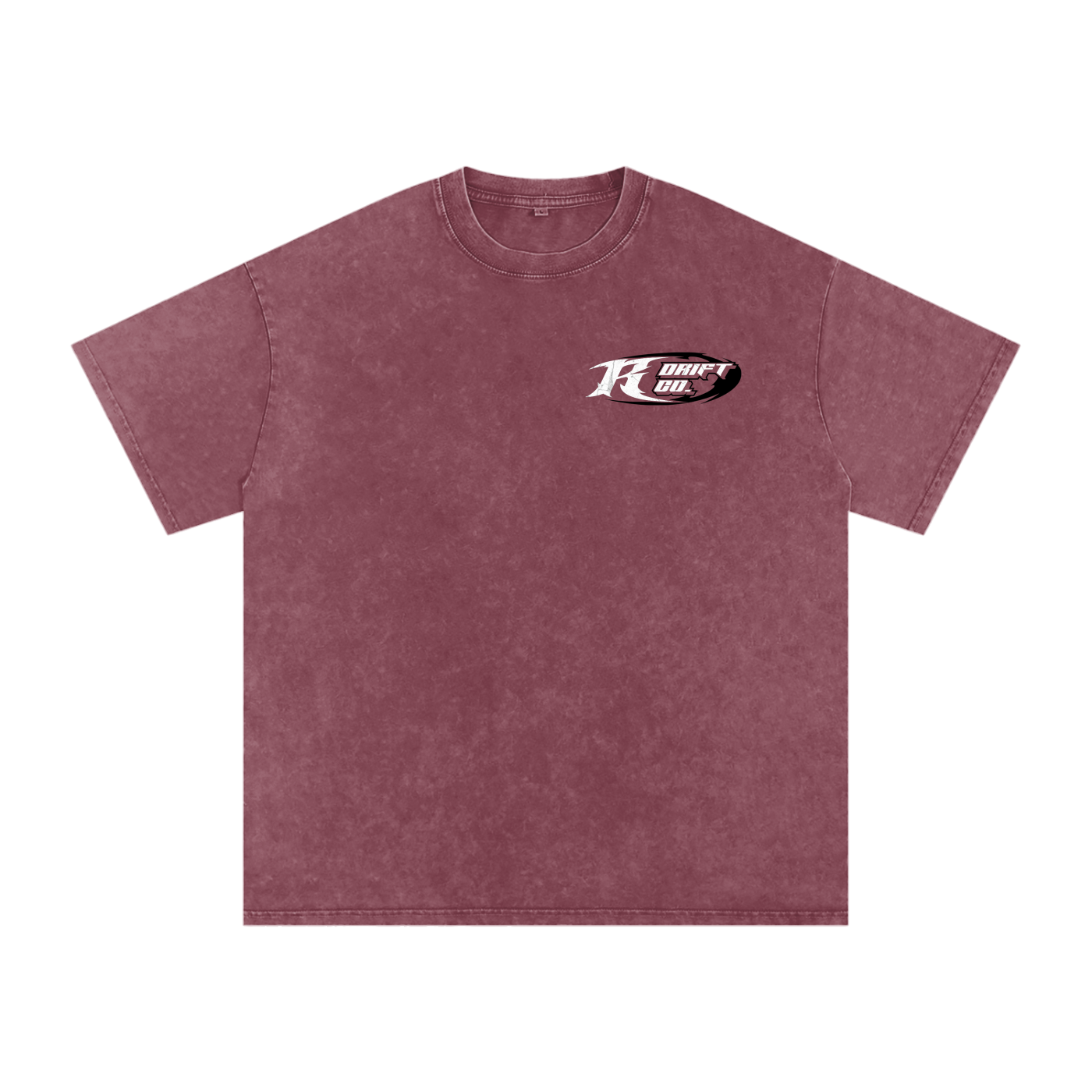 Maroon t-shirt with a logo on the chest against a white background
