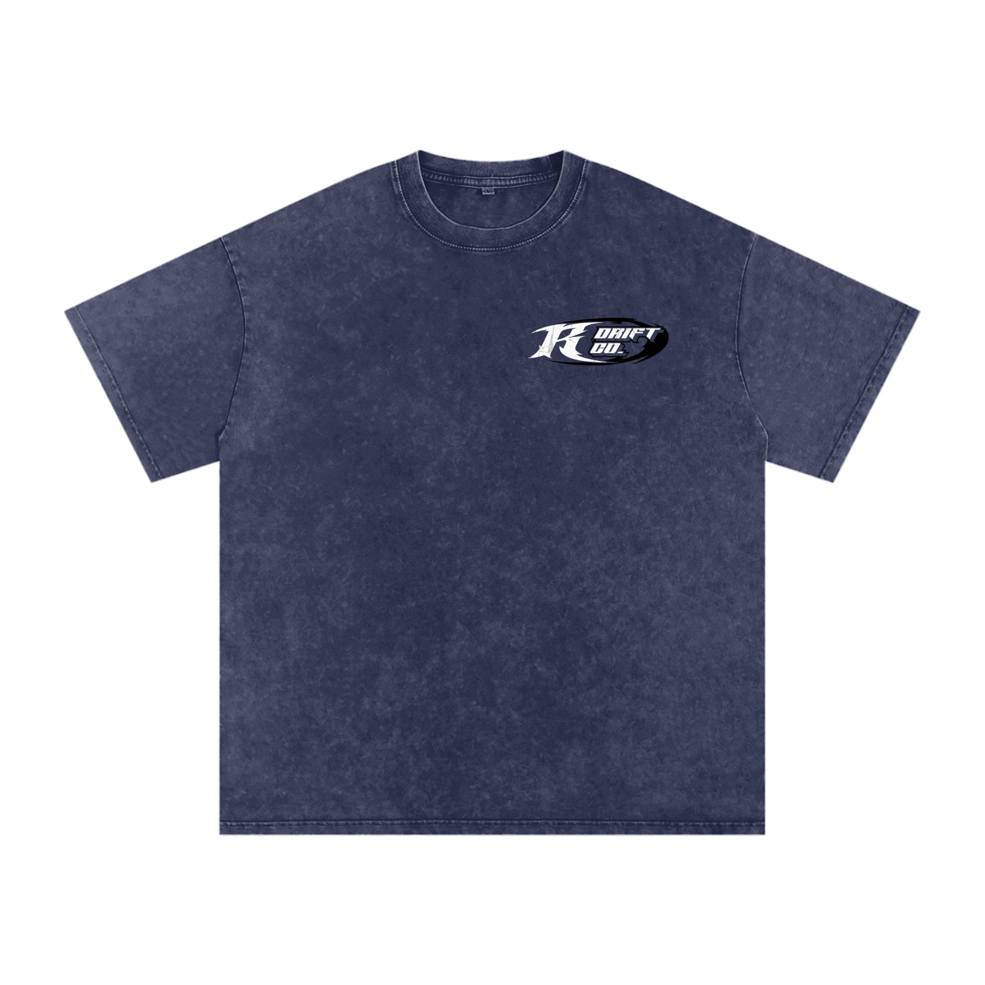 Navy blue t-shirt with a logo on the chest against a white background