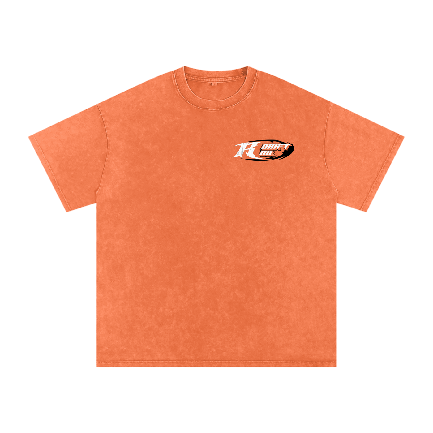 Orange t-shirt with a logo on the chest against a white background
