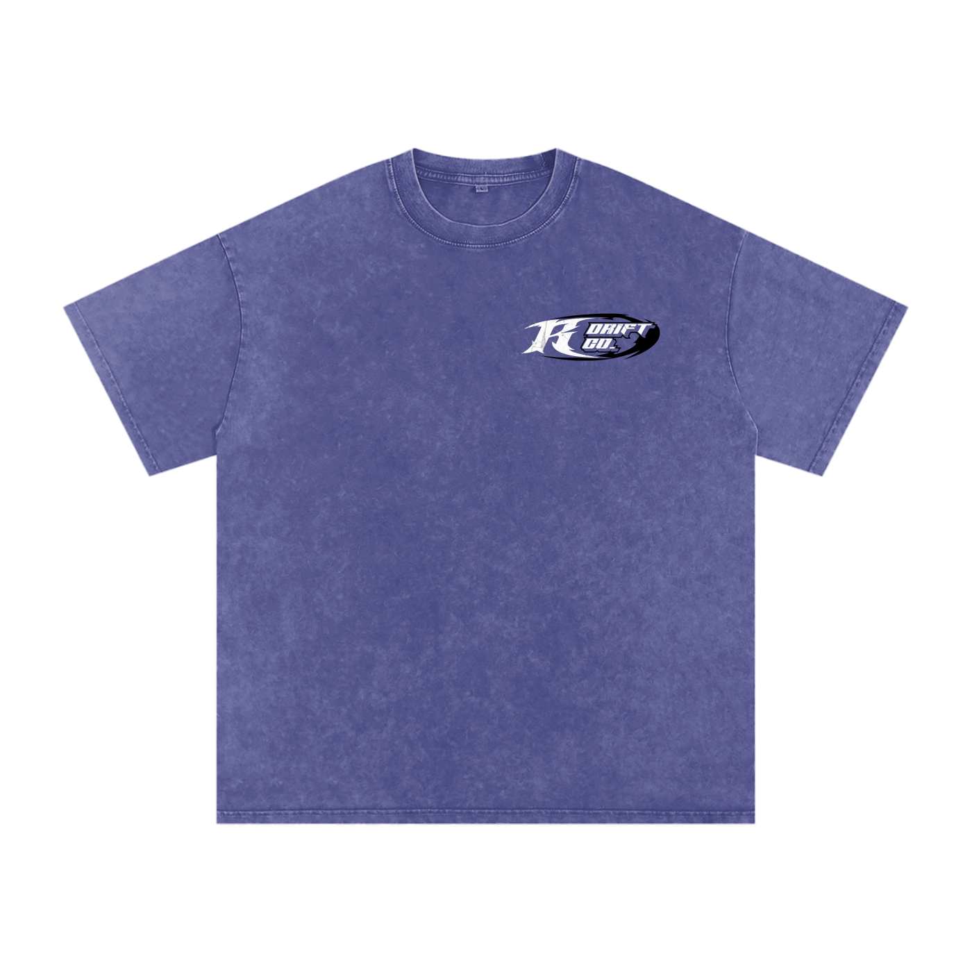 Purple t-shirt with a logo on the chest against a white background