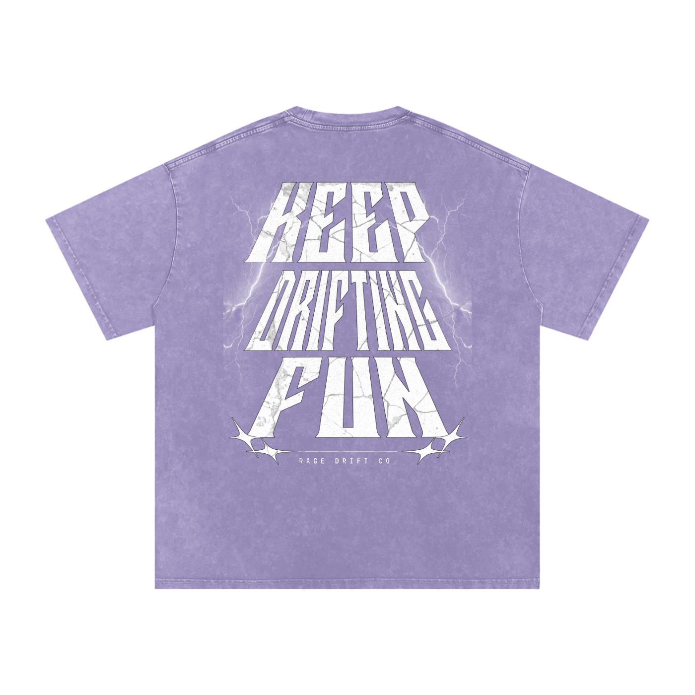 Purple t-shirt with white text on a white background