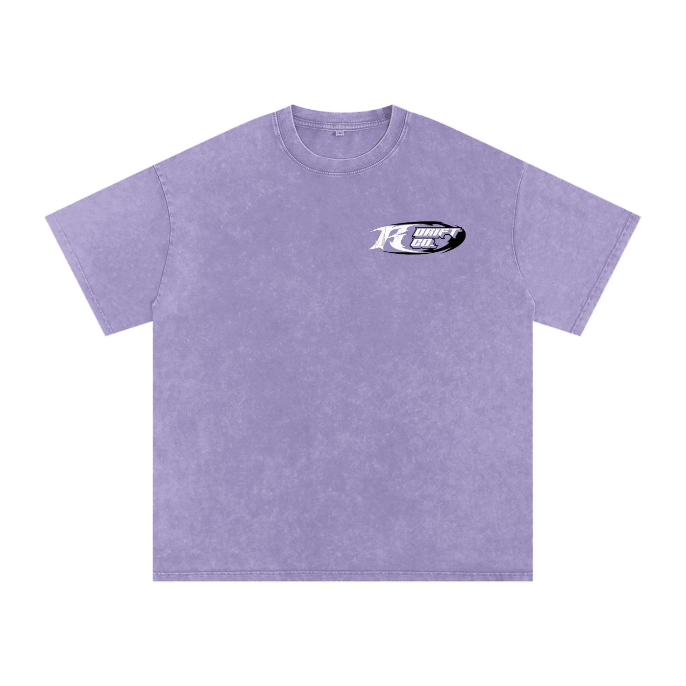 Purple t-shirt with a logo on the chest against a white background