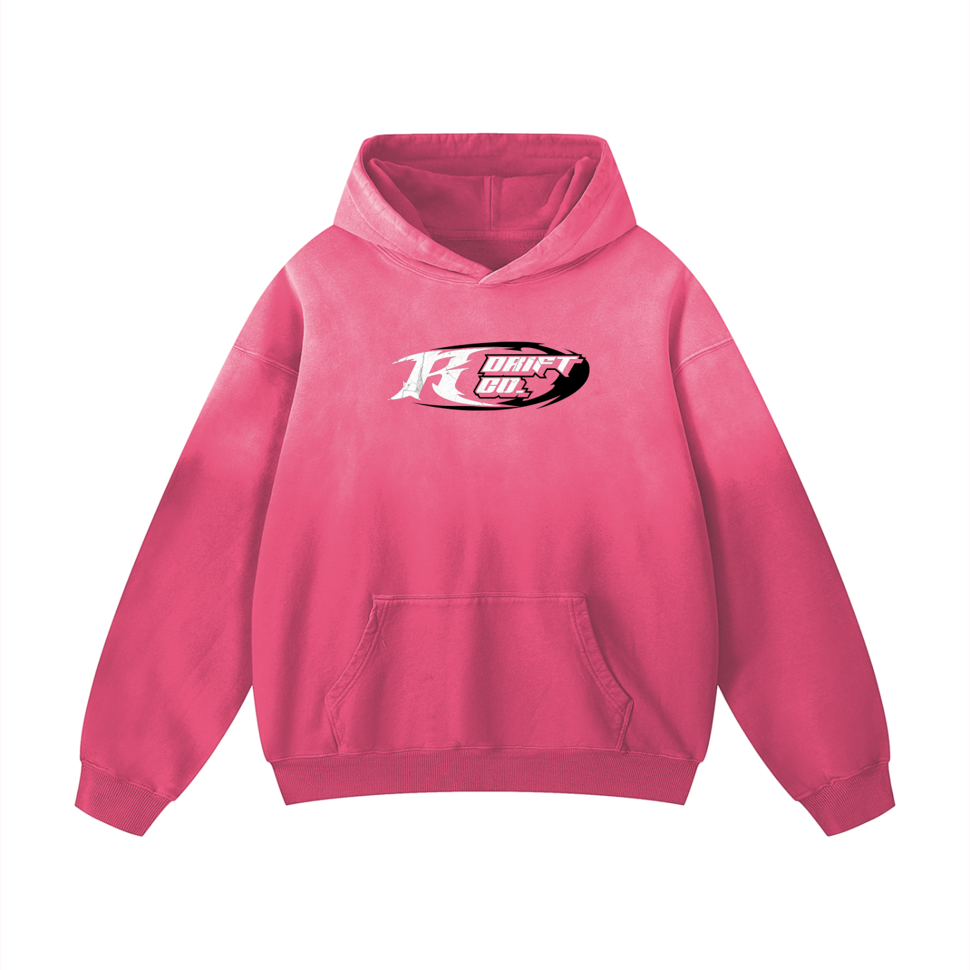 Pink hoodie with a logo on a white background