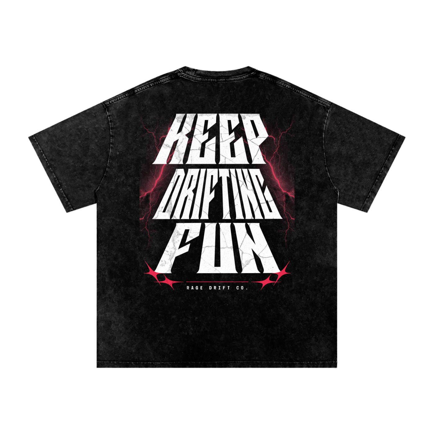Black t-shirt with white text 'Keep Drifting Fun' on a white background