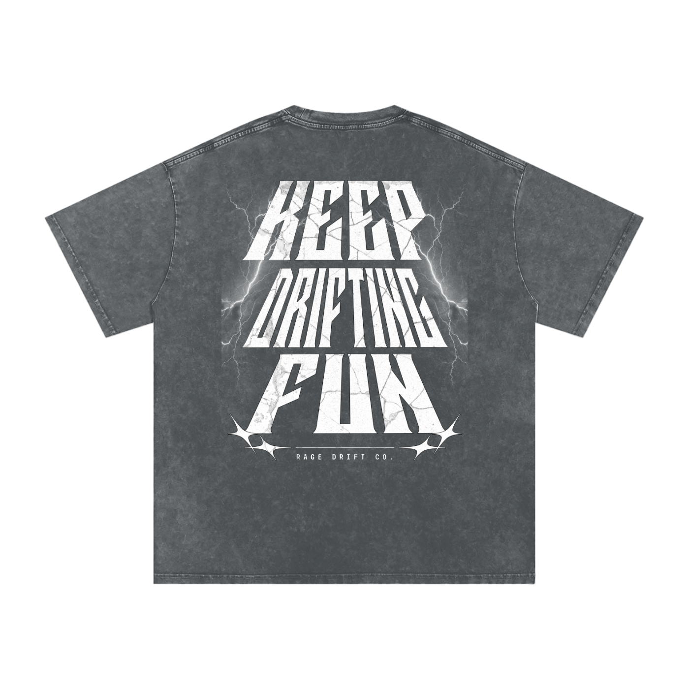 Gray t-shirt with white graphic text on a white background