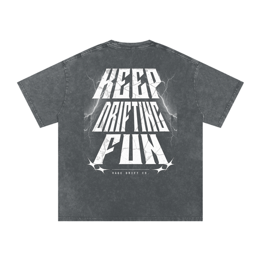 Gray t-shirt with white graphic text on a white background