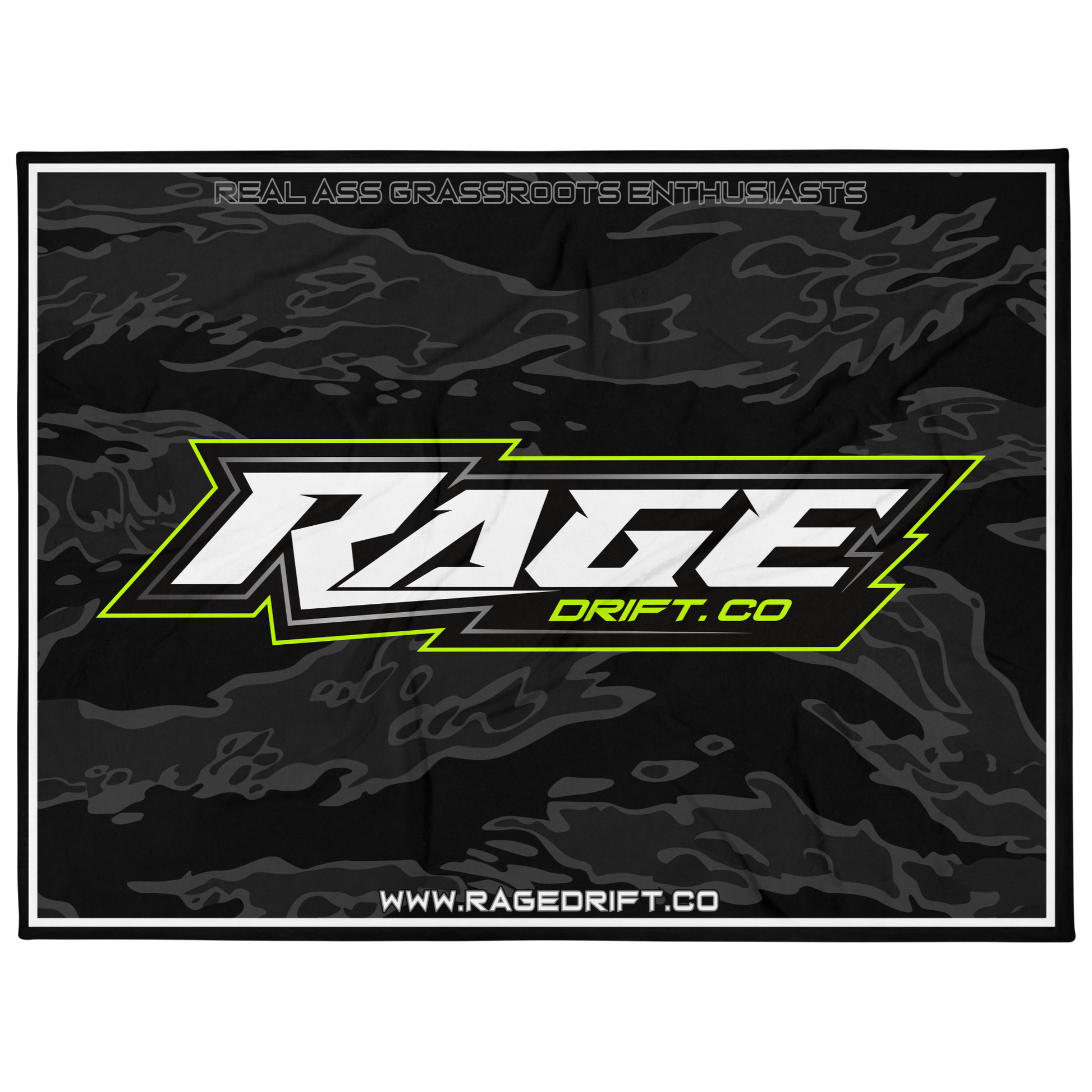 Black flag with 'RAGE Drift Co' logo and text on a white background