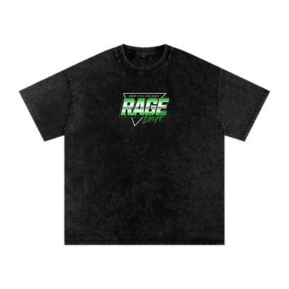 Black t-shirt with 'RAGE' logo on a white background