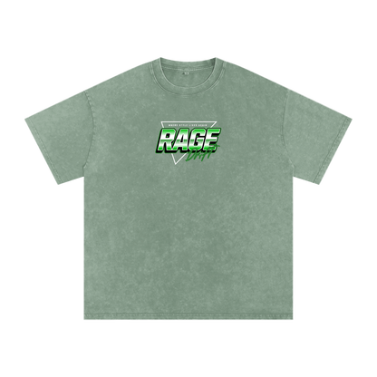 Green t-shirt with 'RAGE' logo on a white background