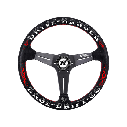 Drive Harder Drift Wheel — 350mm Suede Steering Wheel | Rage Drift Co