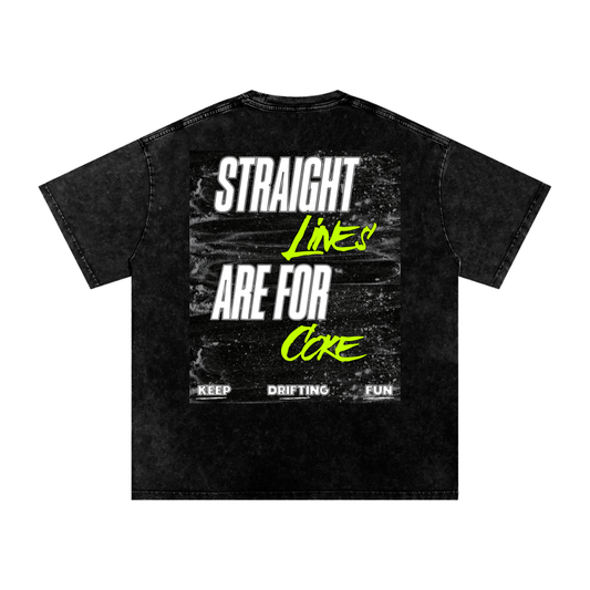 Black t-shirt with text design on a white background