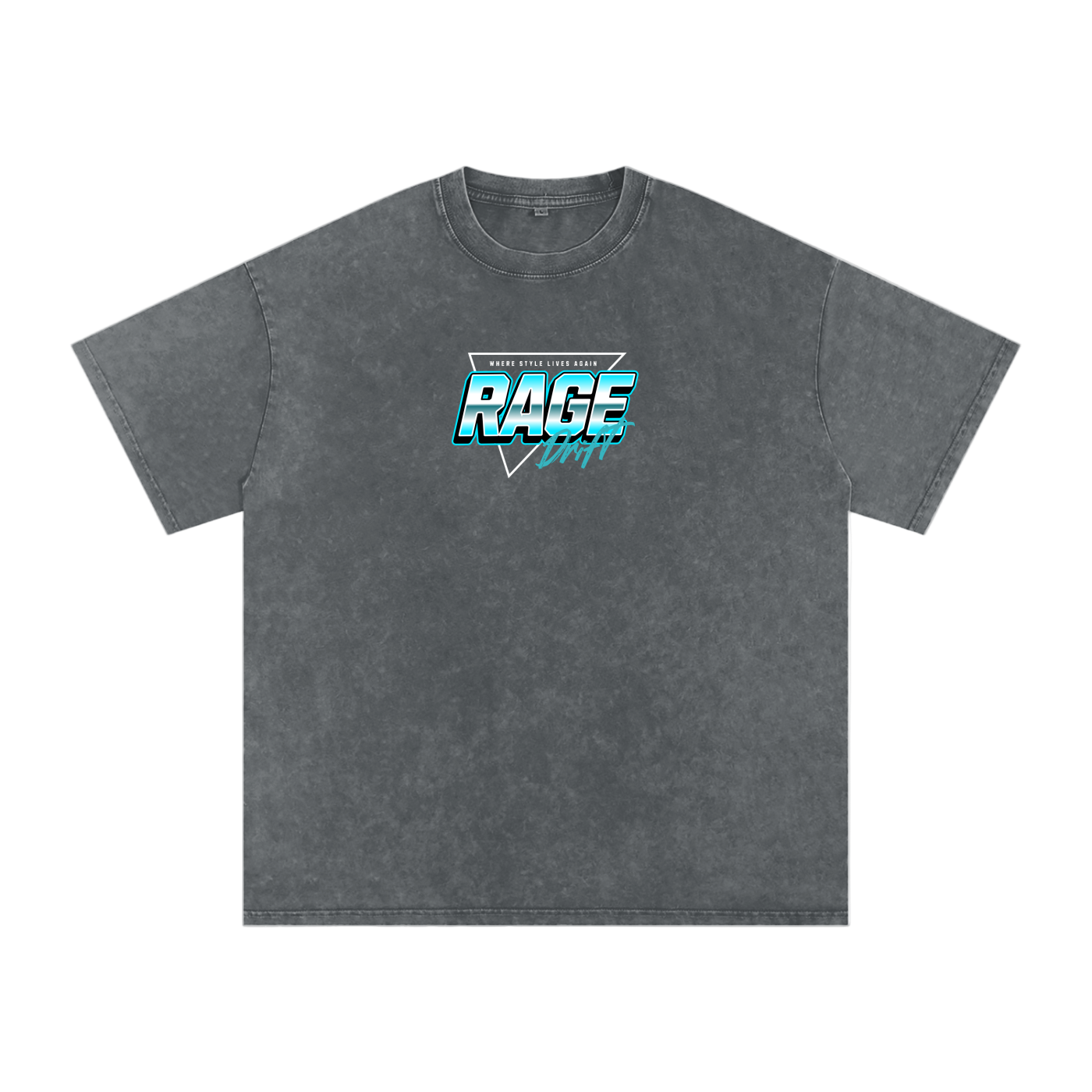 Gray t-shirt with 'RAGE' logo on a white background
